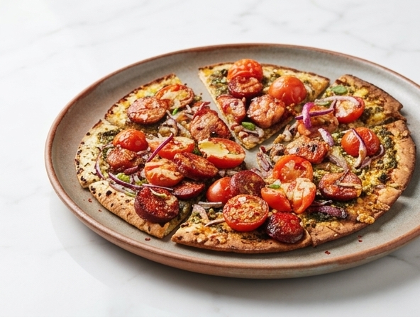 Lunch Chorizo and Cherry Tomato Flatbreads